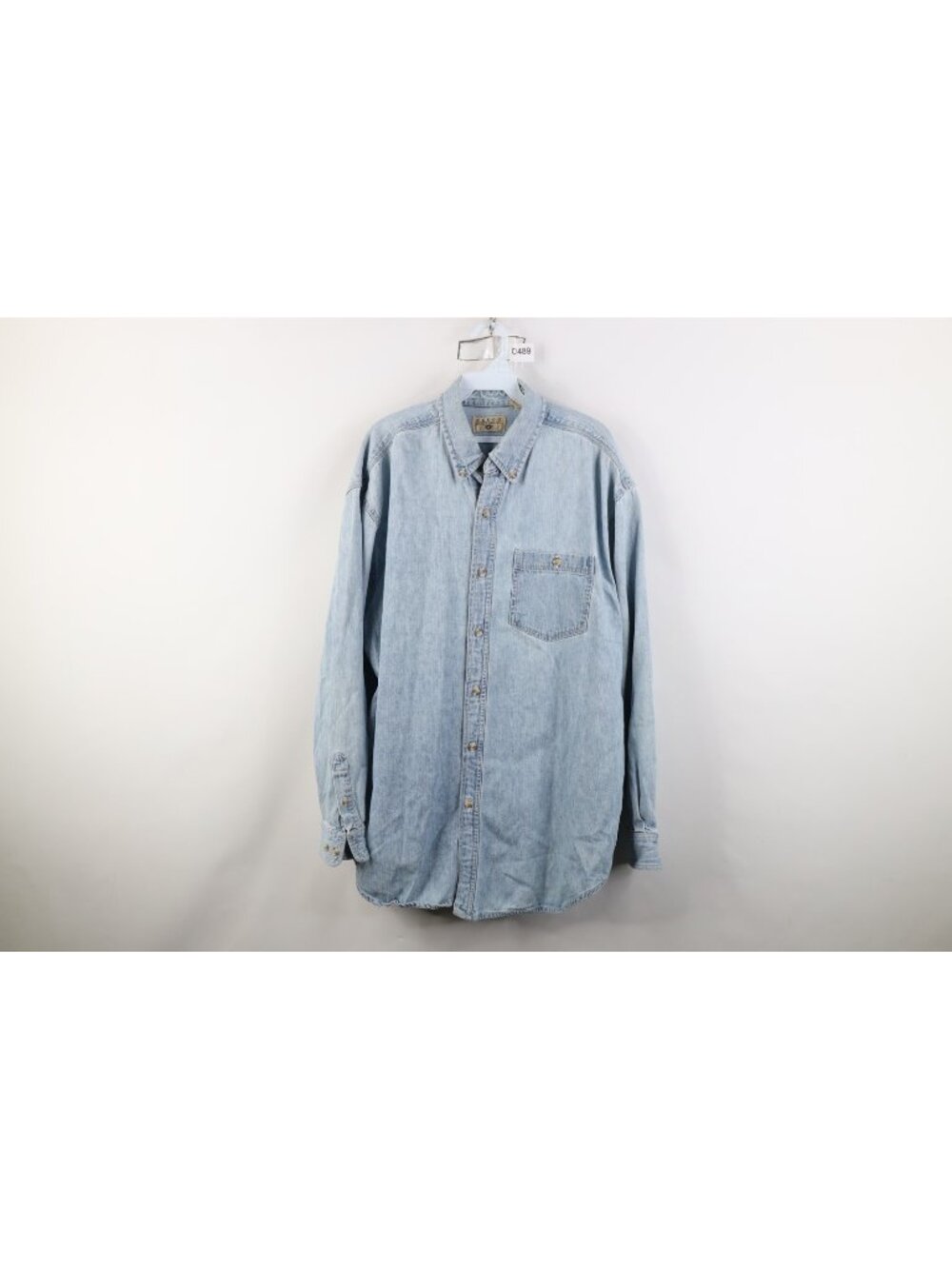 Vintage 90s Streetwear Mens XL Distressed Heavy Denim Jean Button Down Shirt